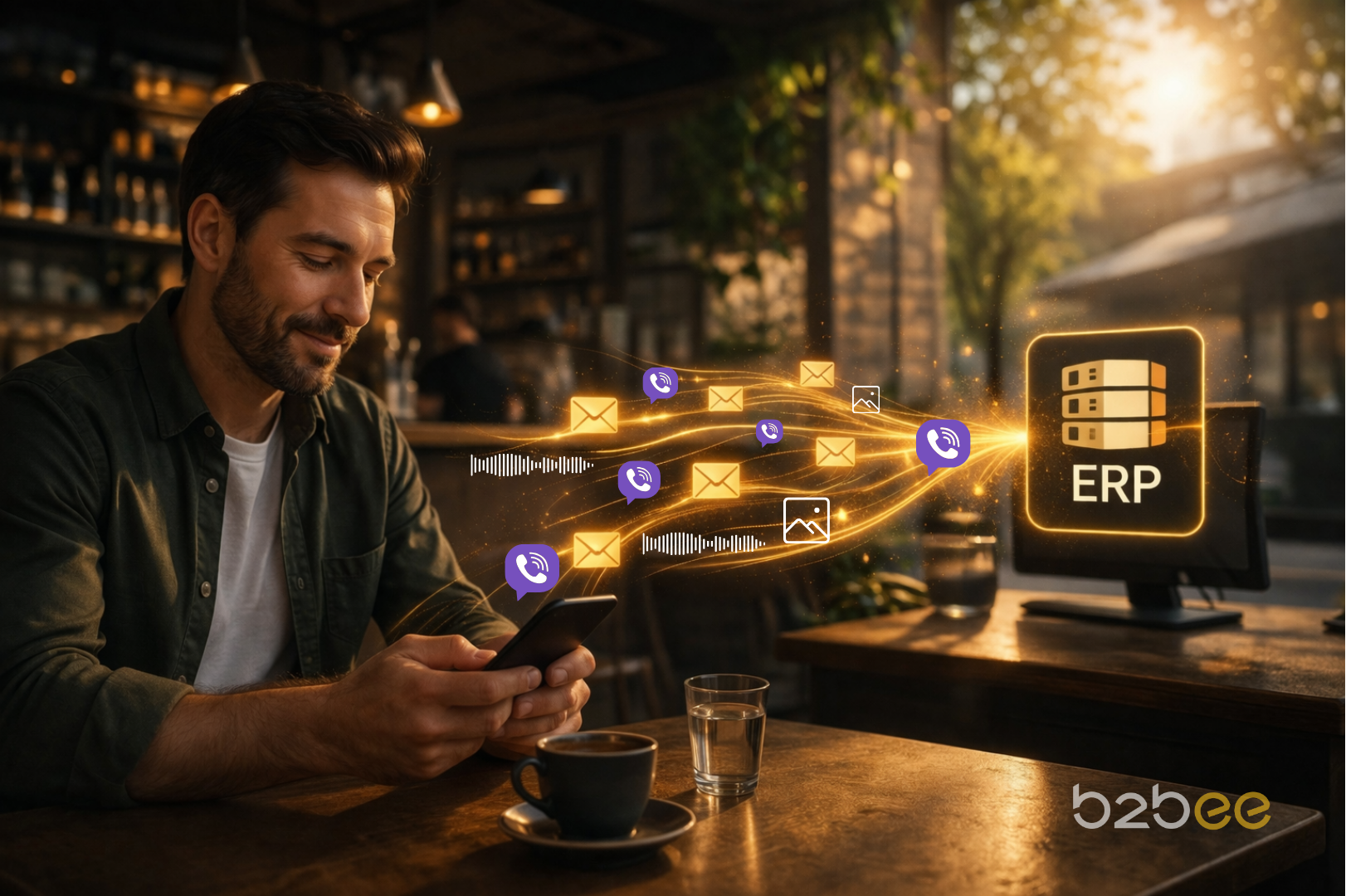 Cliente realizando un pedido B2B vía Viber, pedido sincronizado automáticamente en el ERP